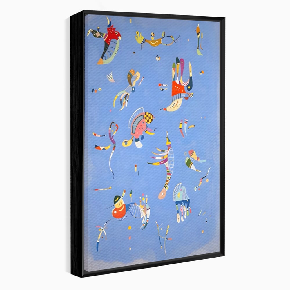 Tablou canvas cu tablou canvas cu animale acvatice stilizate, in rama de aluminiu negru
